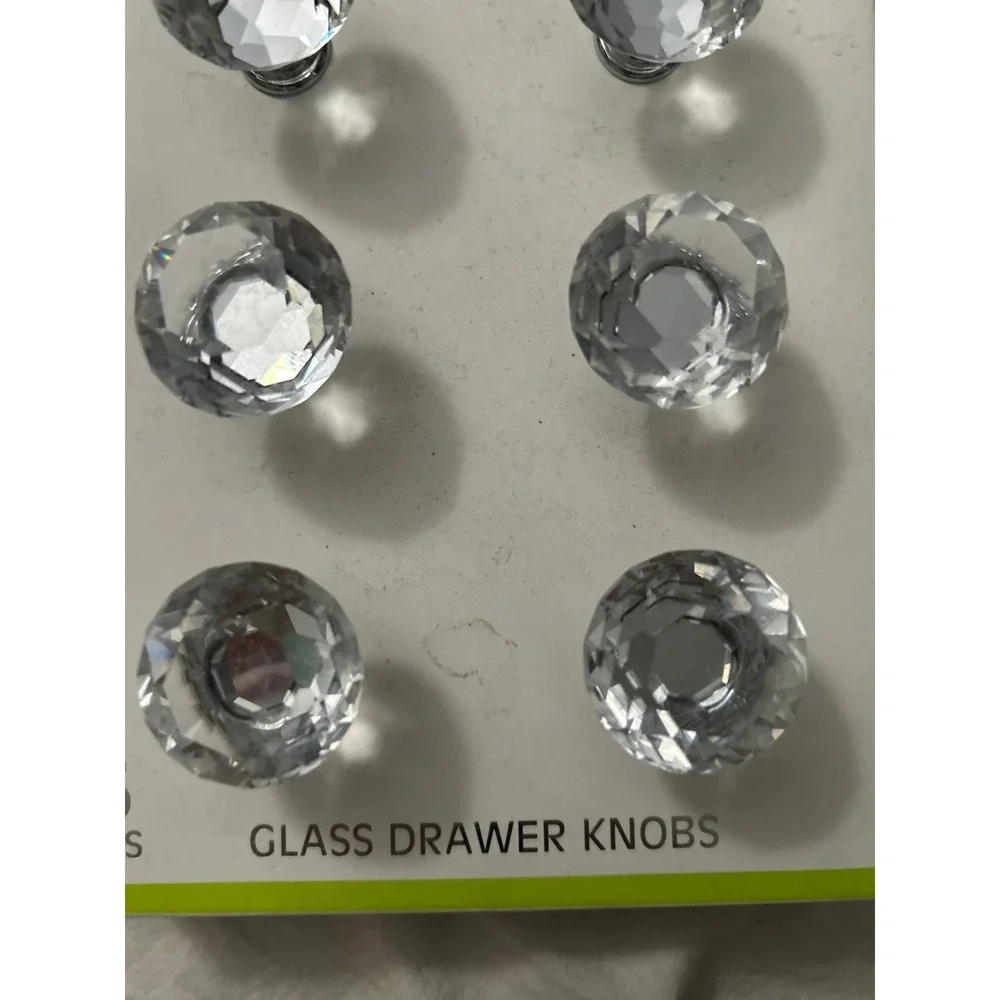 Mint Crystal Glass Knobs Drawer Pulls 6-Pc Clear Kitchen Cabinets